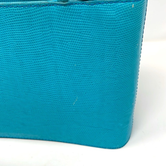 Talbots Vintage 1980s Teal Leather Bamboo Bag - Picture 3 of 16